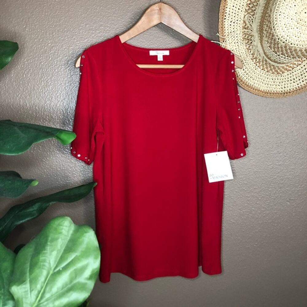 89th + Madison Ruby Red Rhinestone Top